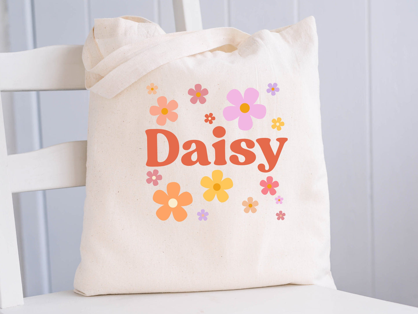 Custom Girls Canvas Daisy Tote Bag