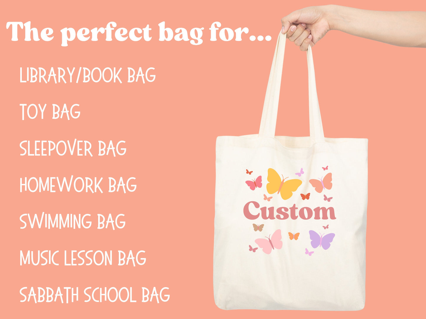Custom Girls Canvas Butterfly Tote Bag