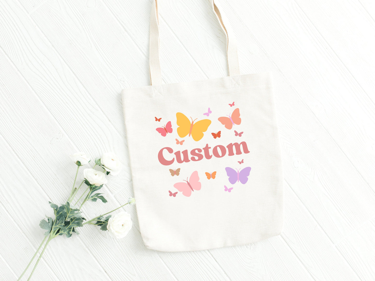 Custom Girls Canvas Butterfly Tote Bag