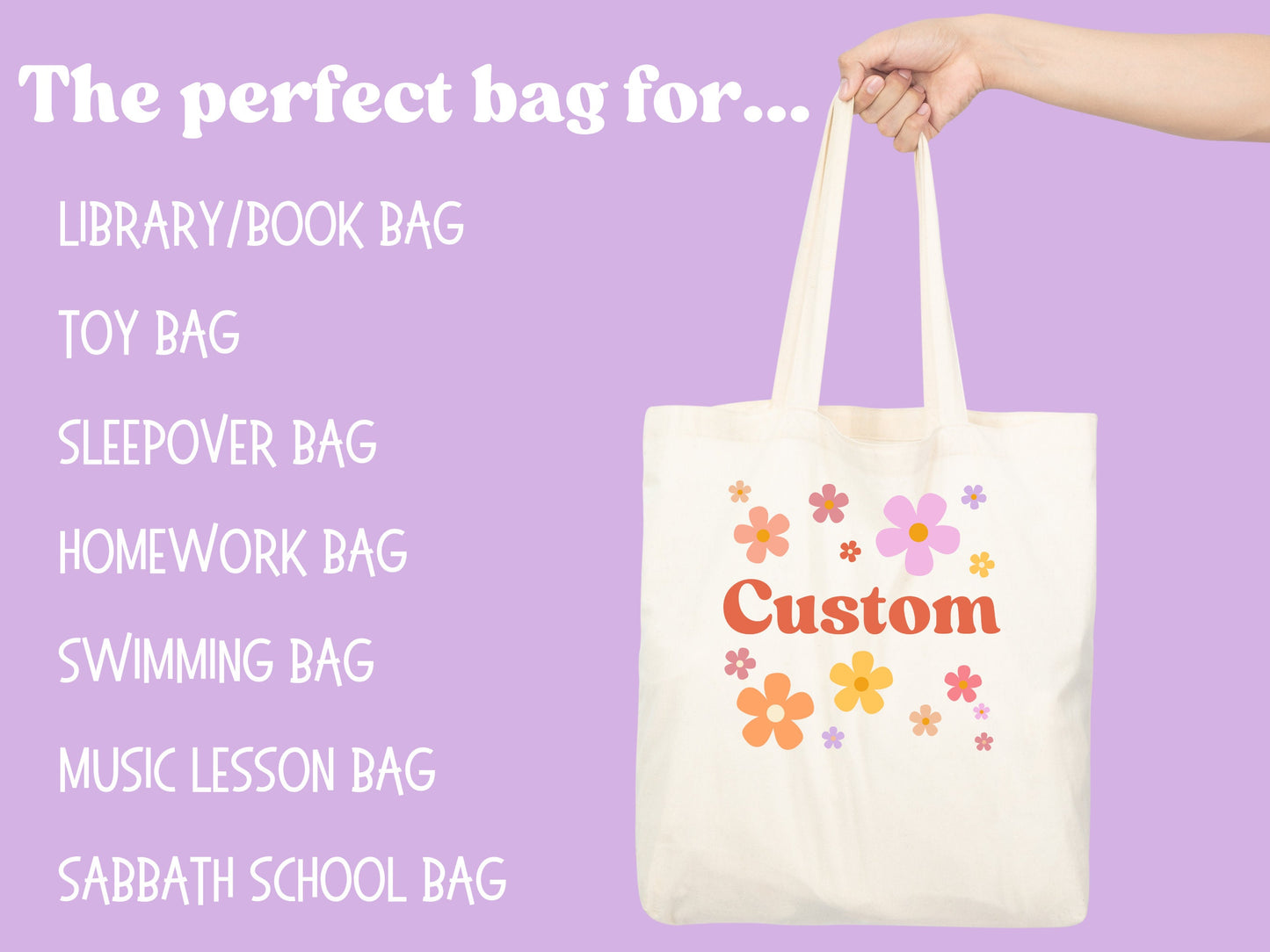 Custom Girls Canvas Daisy Tote Bag