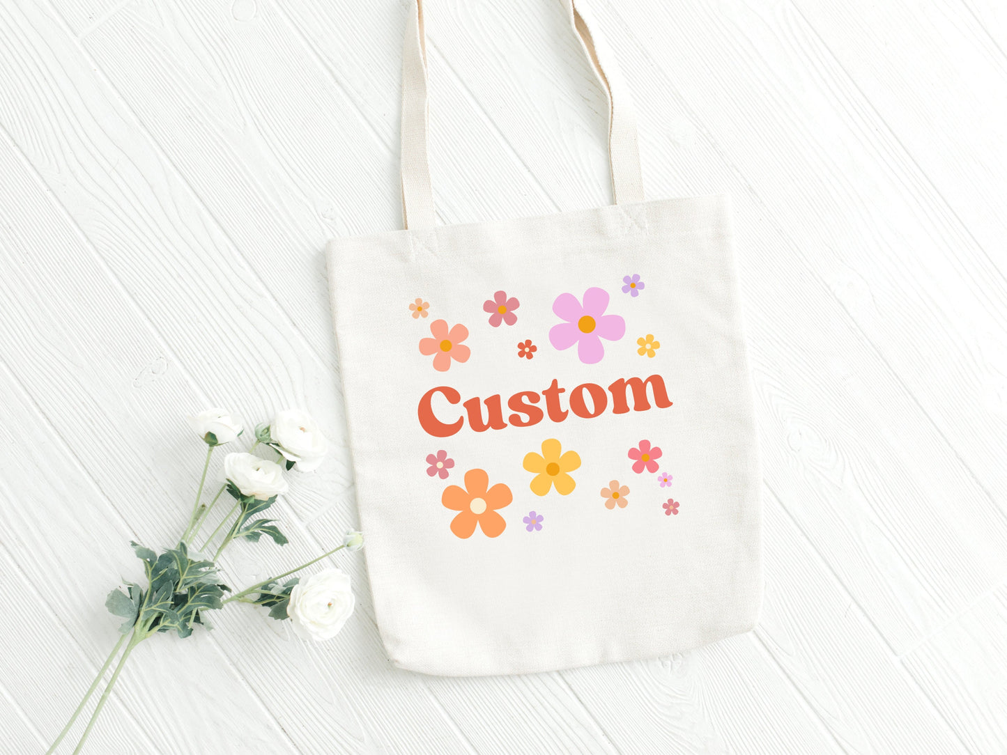 Custom Girls Canvas Daisy Tote Bag