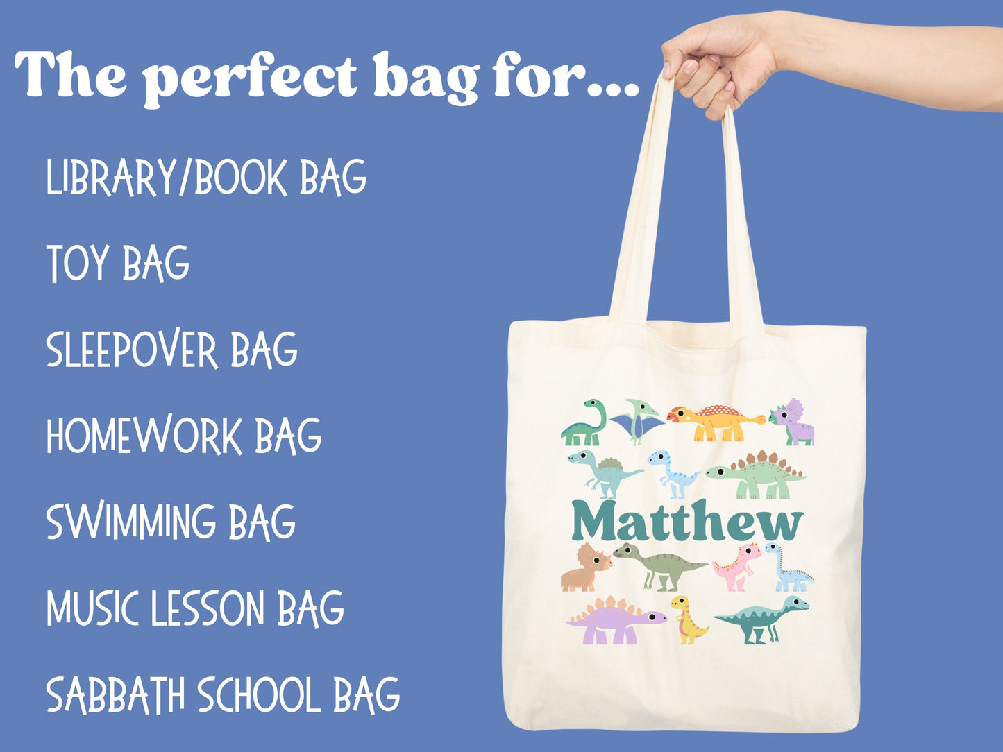 Custom Boys Canvas Dinosaur Tote Bag