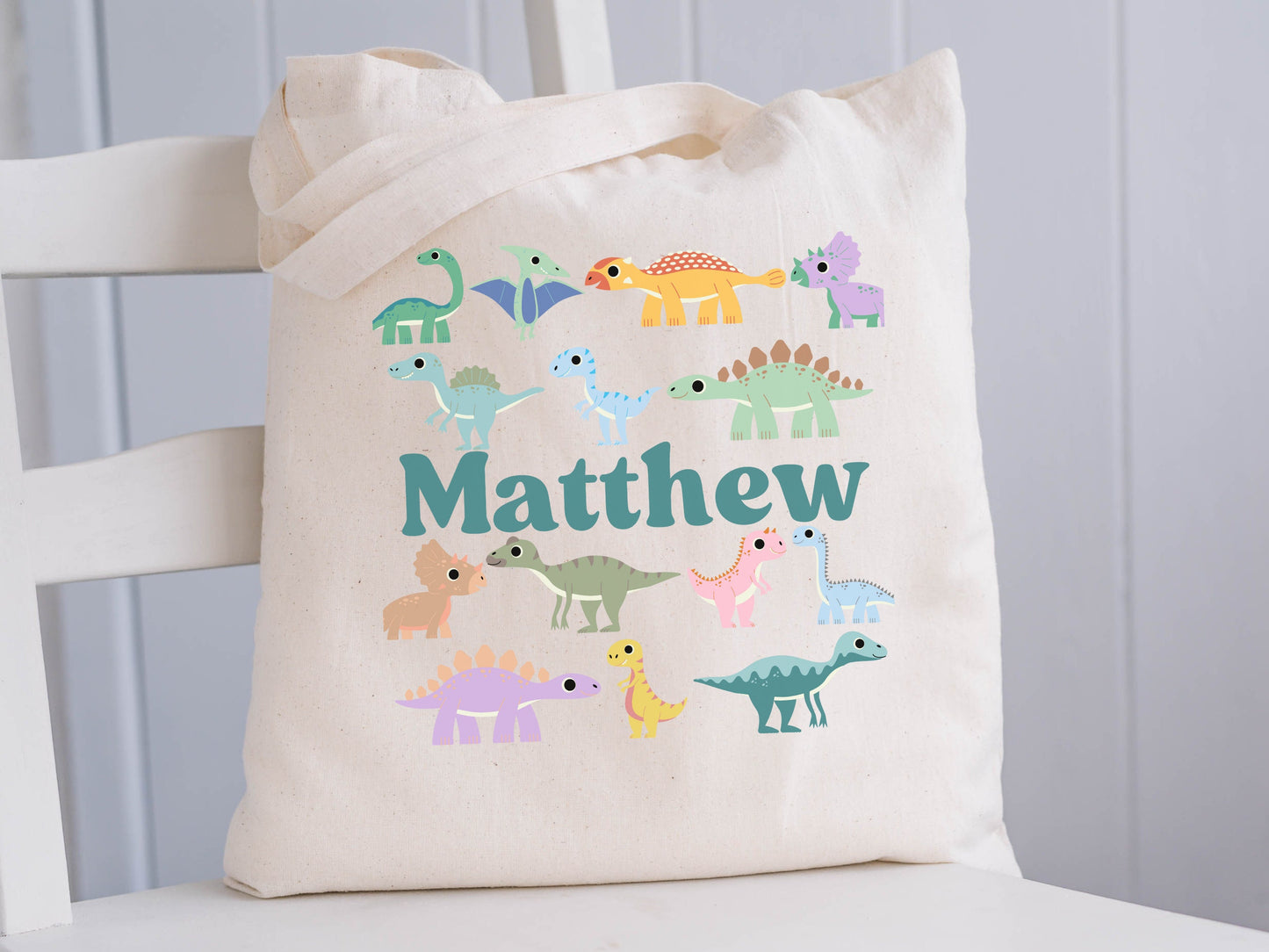 Custom Boys Canvas Dinosaur Tote Bag