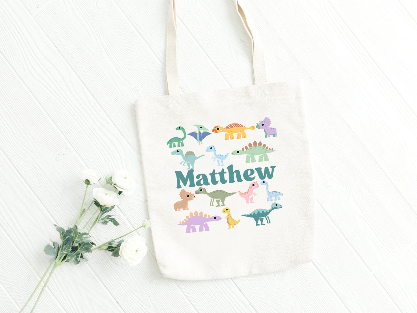 Custom Boys Canvas Dinosaur Tote Bag