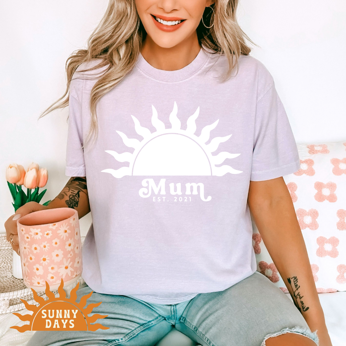 Personalised Retro Sun Mum T-Shirt