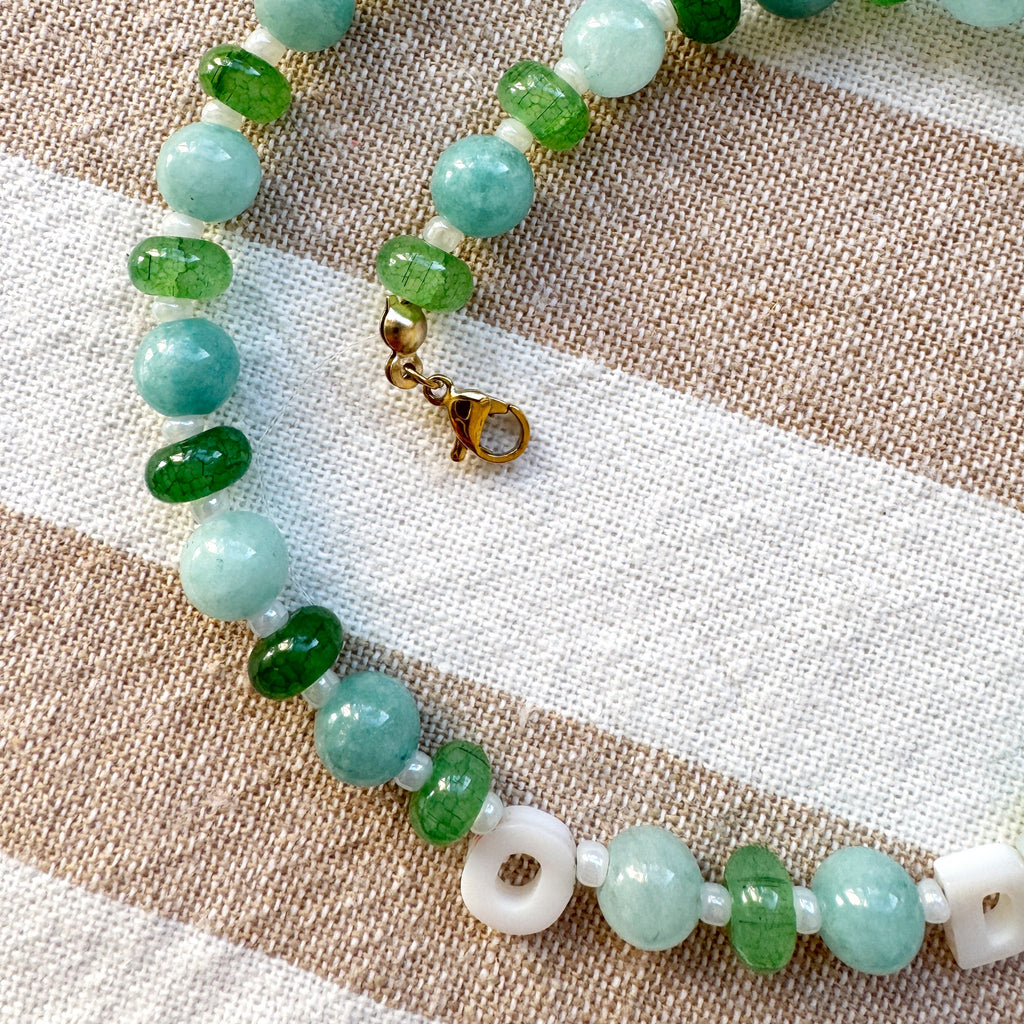 beaded gemstone necklace with custom initial letters 
