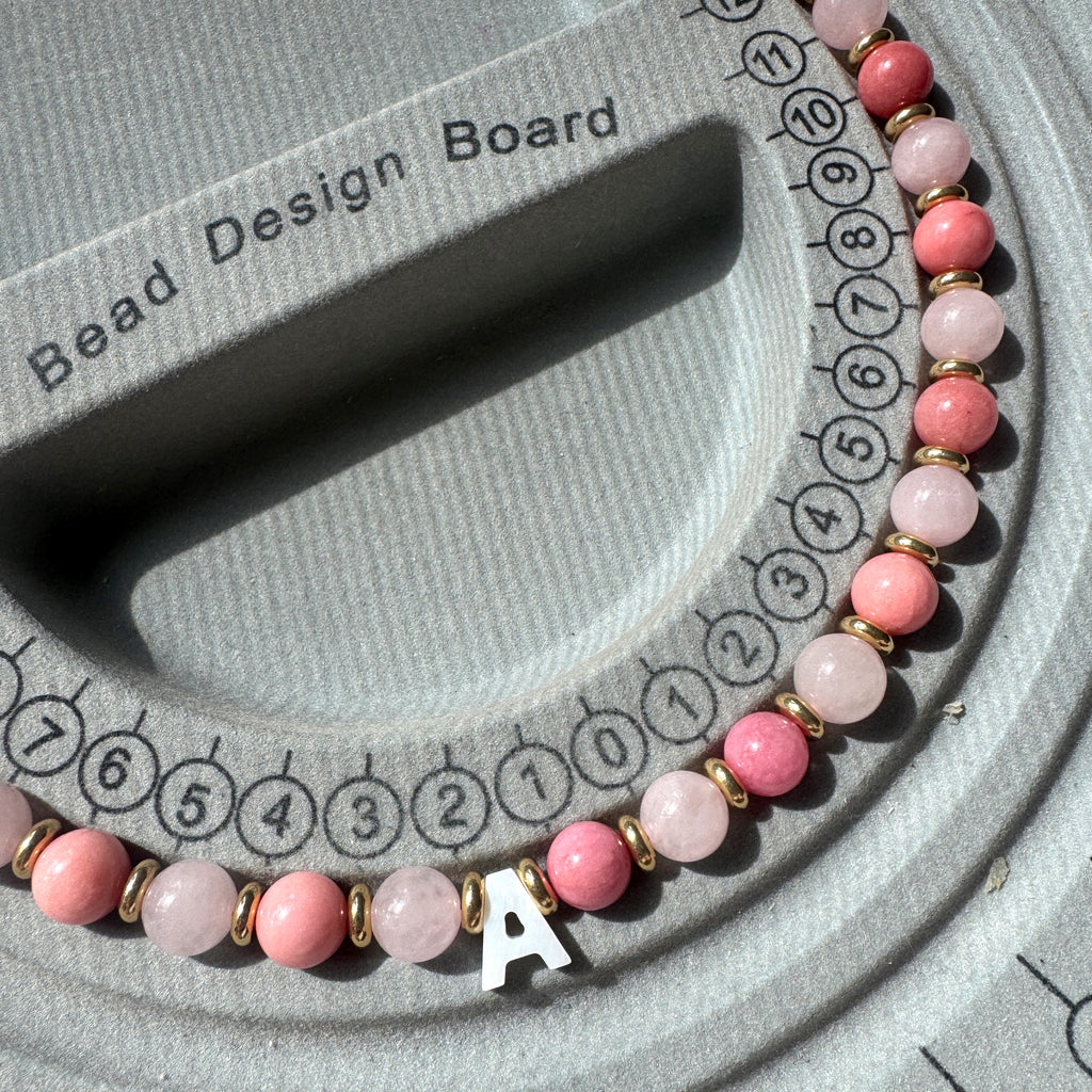 Initial Beaded Necklace - Alternating Pink Gemstones