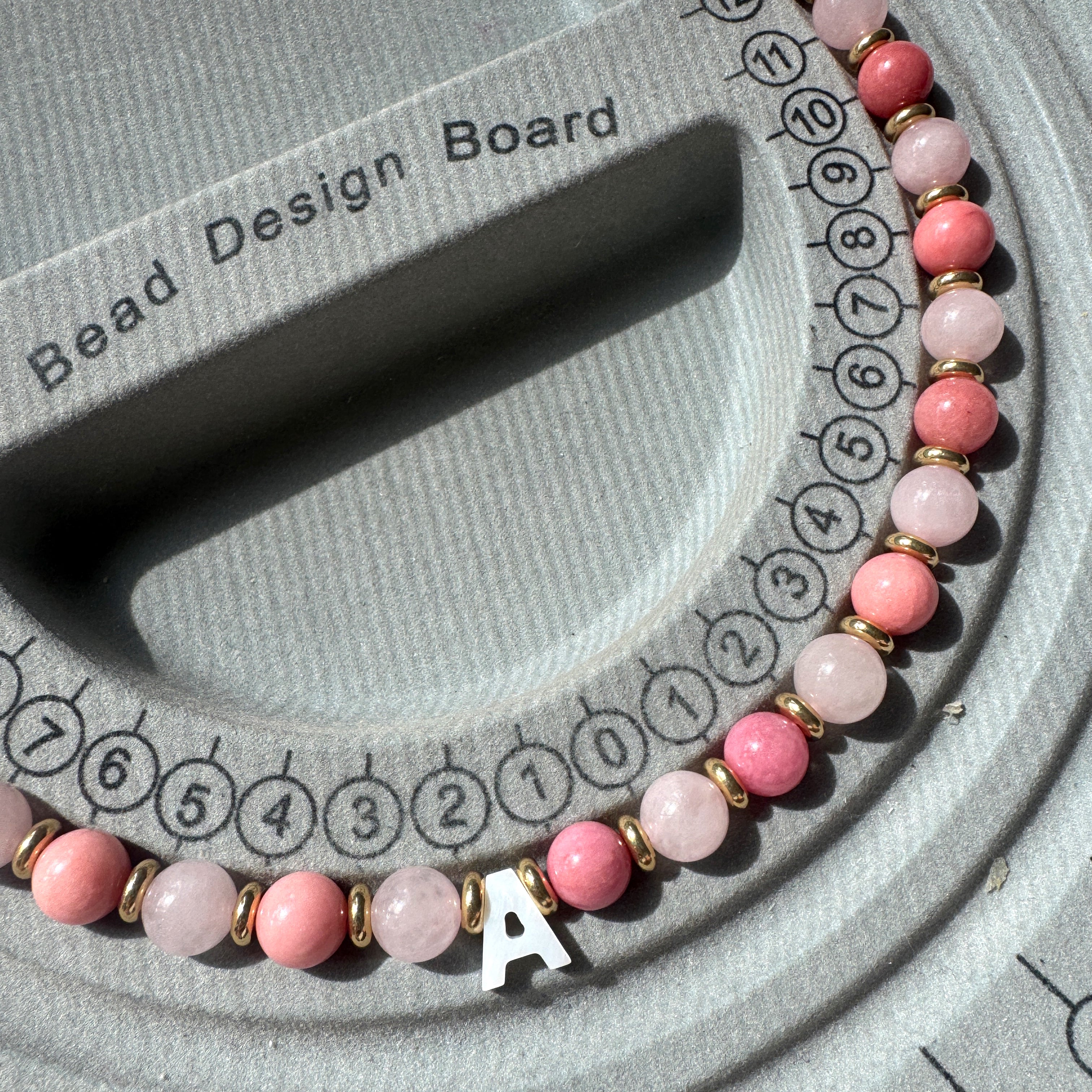 Initial Beaded Necklace - Alternating Pink Gemstones