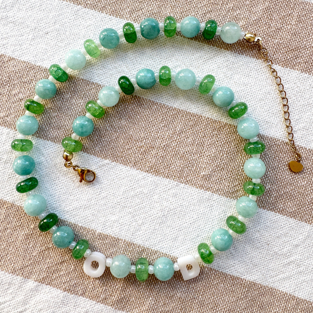 beaded gemstone necklace with custom initial letters 
