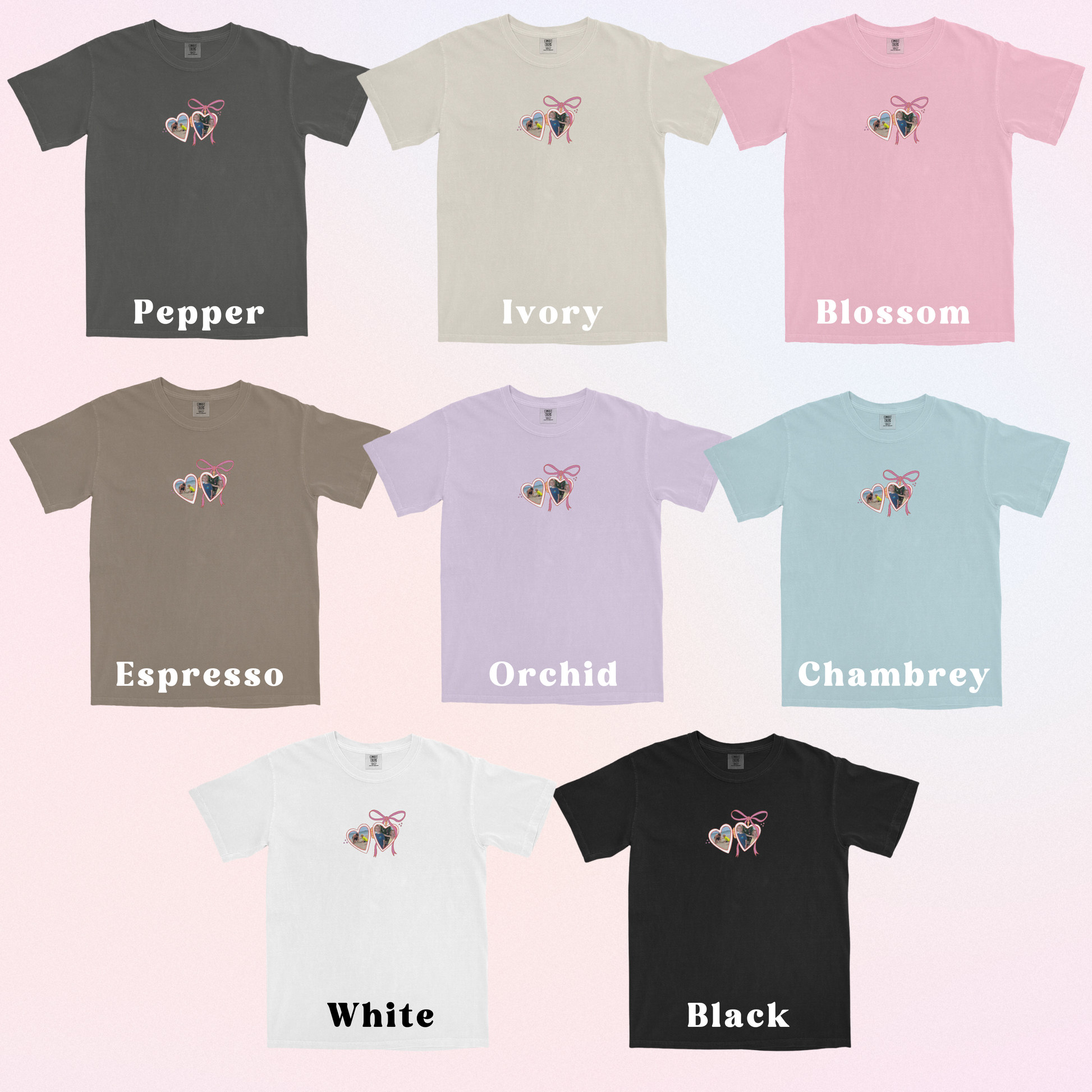 a group of t - shirts with the names of each of them