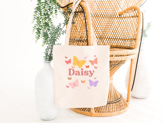 Custom Girls Canvas Butterfly Tote Bag
