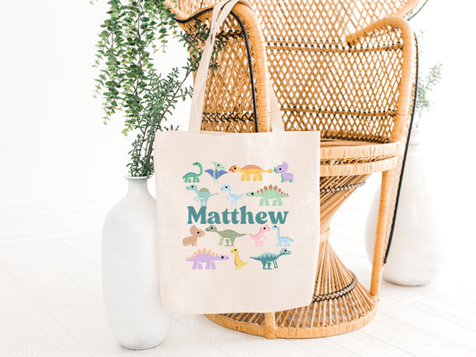 Custom Boys Canvas Dinosaur Tote Bag