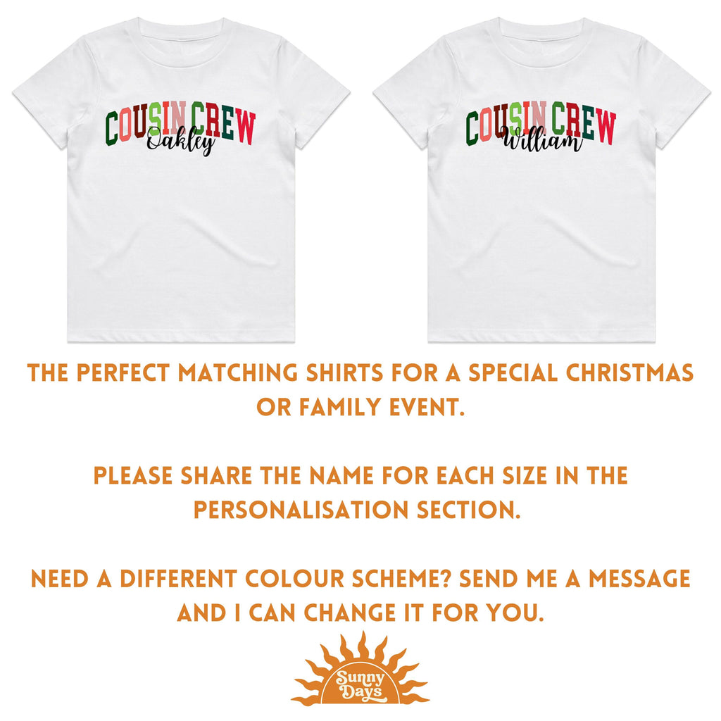 Matching Personalised Cousin Crew Christmas Shirts